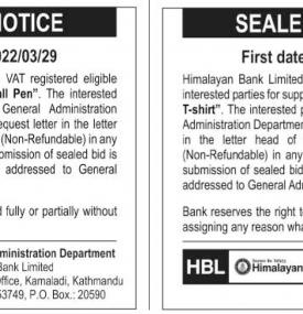 Sealed Tender Notice