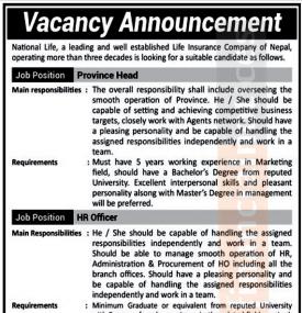 इन्स्योरेन्समा कर्मचारी आवश्यकता