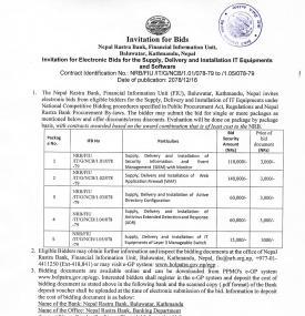 Invitation for Electronic Bids for the Supply, Delivery & Installation of IT Equipment & Software