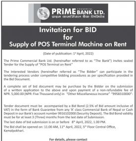 Invitation For Bid for Supply of POS Terminal Machine