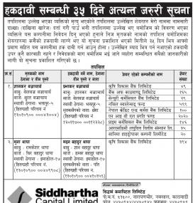 हकदावी सम्बन्धी सूचना