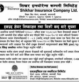 शिखर इन्स्योरेनसको हकप्रद्य शेयर निष्काशन तथा बिक्री बन्दबारे सूचना