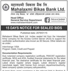 15 Days Notice for Sealed Bids