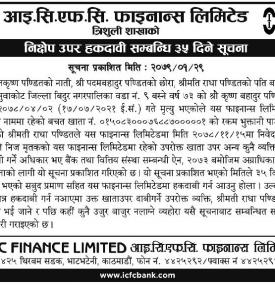 निक्षेप उपर हकदावी सम्बन्धी ३५ दिने सूचना