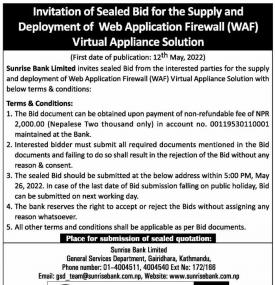 Invitation of Sealed Bid for the Supply and Deployment of Web Application Firewall Virtual Applicati
