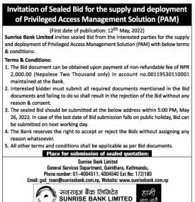 Invitation of Sealed Bid for the supply and deployment of Privileged Access Mgmt Solution.
