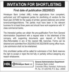 Invitation for Shortlisting