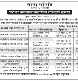 बीमा समितिको परीक्षा कार्यक्रम प्रकाशित गरिएको सूचना