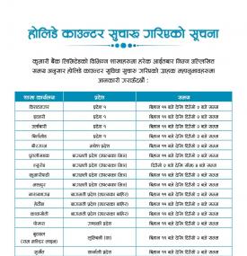 बैंकको होलिडे काउन्टर सुचारू गरिएको सूचना 