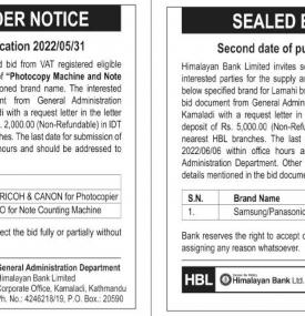 Sealed Tender Notice