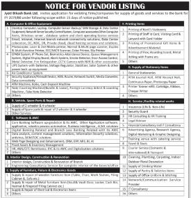 Notice for Vendor Listing
