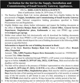 Invitation for the Bid for the supply and installation