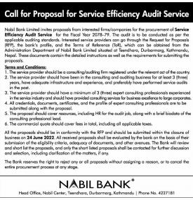 Call for Proposal for Service Efficiency Audit Service