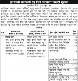 हकदावीको सूचना