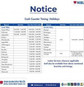 Revised Timing Of Cash Counter-Holidays
