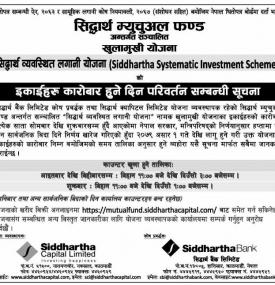 सिद्धार्थ ब्यवस्थित लगानी योजनाको कारोबार हुने दिन परिवर्तन सम्बन्धी सूचना