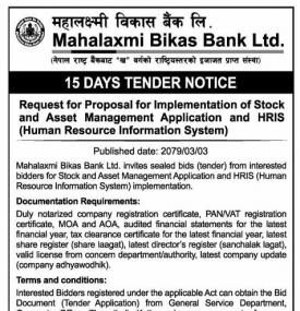 15 Days Tender Notice