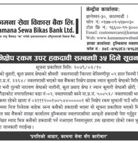 निक्षेप रकम उपर हकदावी सम्बन्धी ३५ दिने सूचना