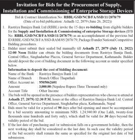 Invitation for Bids for Procurement of Supply, Installation and Commissioning of Enterprise Storage 