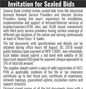 Invitation of Sealed Bids