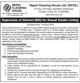 Expression of Interest for Annual Vendor Listing