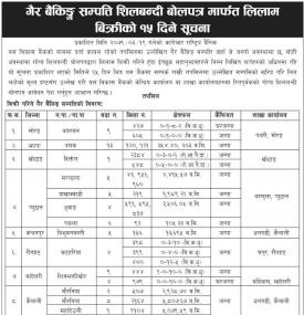 गैर बैंकिङ्ग सम्पत्ति शिलबन्दी बोलपत्र मार्फत लिलाम बिक्रीको १५ दिने सूचना