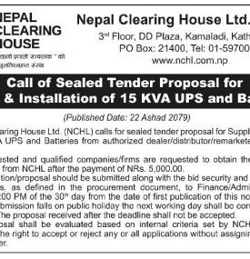 Call of Sealed Tender Proposal for Supply & Installation of 15 KVA UPS and Batteries