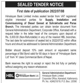 Sealed Tender Notice
