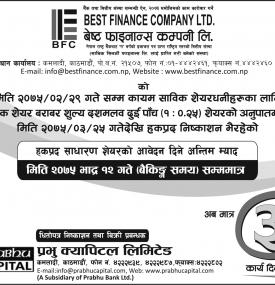 हकप्रद साधारण शेयरको आवेदन दिने अन्तिम म्याद