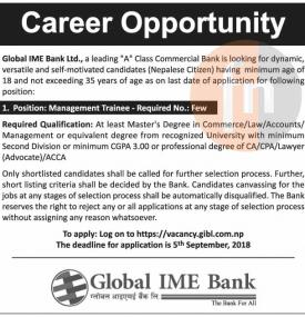Global IME बैंकमा जागिर खुल्यो !