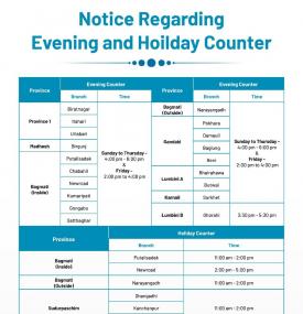 Notice Regarding Evening and Holiday Counter Effective from 1st Shrawan, 2079