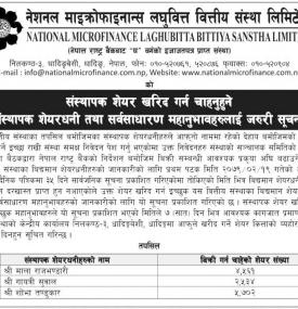 नेशनल माइक्रोफाइनान्सको संस्थापक शेयर विक्री खुला सम्बन्धी सूचना