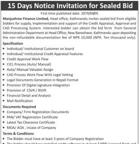 15 Days Noticec Invitation for Sealed Bid