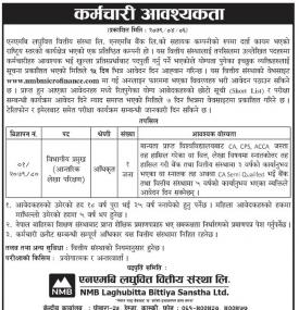 लघुवित्तमा कर्मचारी आवश्यकता - Job Vacancy -