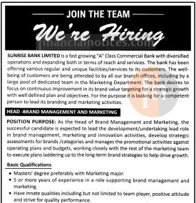 Sunrise बैंकमा जागिर खुल्यो !