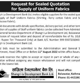 Request for Sealed Quotation for Supply of Uniform Fabrics