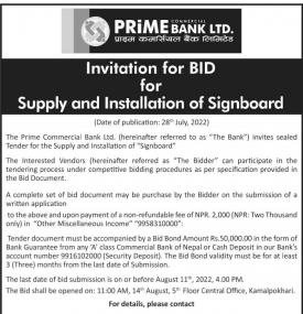 Invitation for Bid for Supply and Installation for Signboard