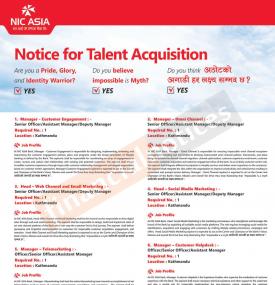 एनआईसि एशिया बैंकमा ठूलो संख्यामा कर्मचारी आवश्यकता  - Banking Career -
