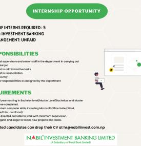 Internship  Opportunity in  Investment Banking Department