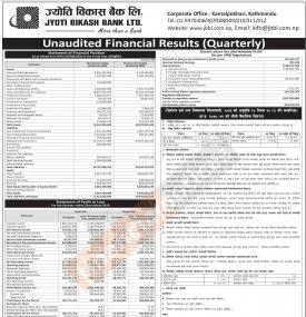 ज्योति विकास बैंकको खुद नाफा ७० करोड १५ लाख रुपैयाँ  - Q4 Report -