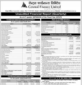 Central Finance has posted a net profit of Rs 64.39 million durung 4th quarter.