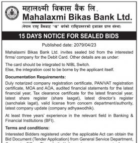 15 Days Notice for Sealed Bids