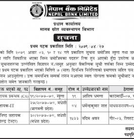 नियुक्तिका लागि वैकल्पिक उम्मेदवारहरुलाई विभागमा सम्पर्क राख्न अनुरोधबारे बैंकको सूचना