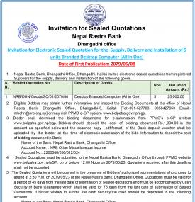 Invitation for Electronic Sealed Quotation
