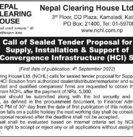 Call of sealed Tender for Proposal