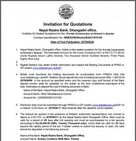 Invitation in the Bidding Document for the Construction of Pre Fab Structure at Director’s Quarter