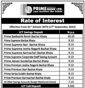 बैंकको नयाँ ब्याजदर परिवर्तन सम्बन्धी सूचना