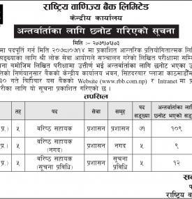 राष्ट्रिय वाणिज्य बैंकको अन्तर्वार्ताका लागि छनोट गरिएको सूचना