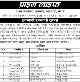 हकदावी सम्बन्धी सूचना