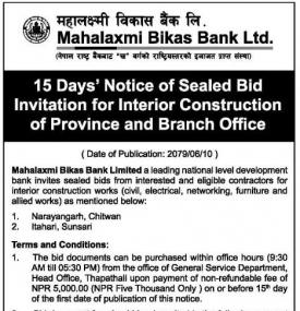 15 Days Notice of Sealed Bids